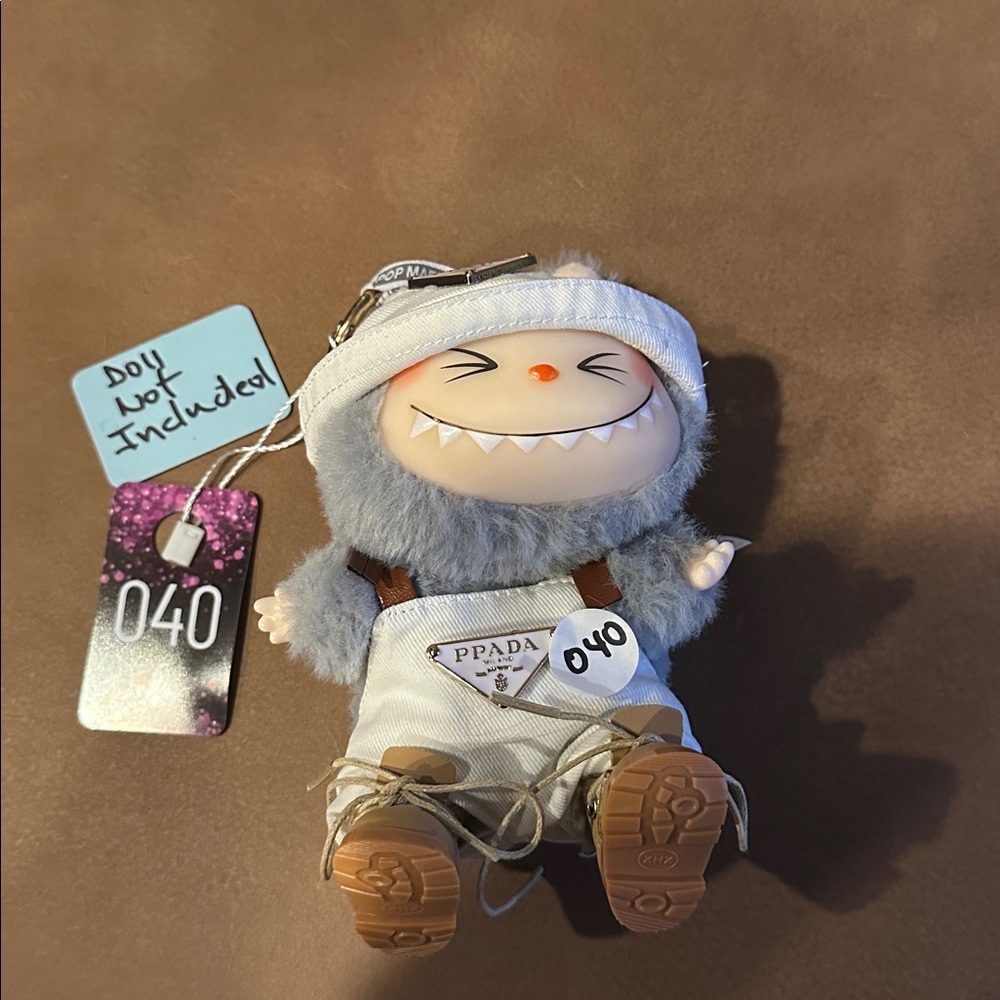 040,Three Piece Prada Logo White Outfit W/Brown shoes 4 labubu doll(No Doll)